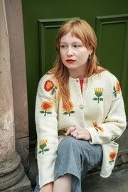 imgi 143 Cream mini sunflower hand crafted organic cotton chunky cardigan 2